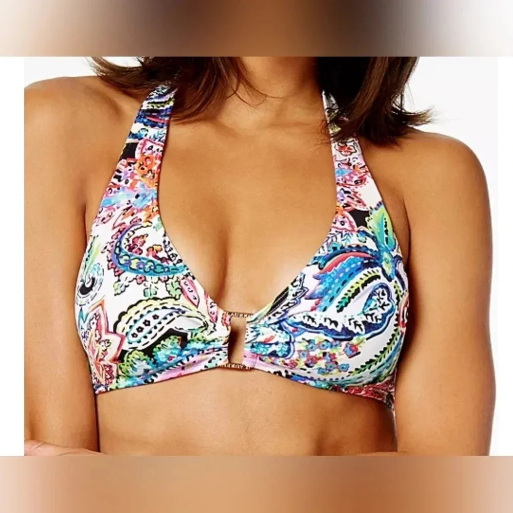 Lauren Ralph Lauren Cabana Paisley Halter Bikini Top, M